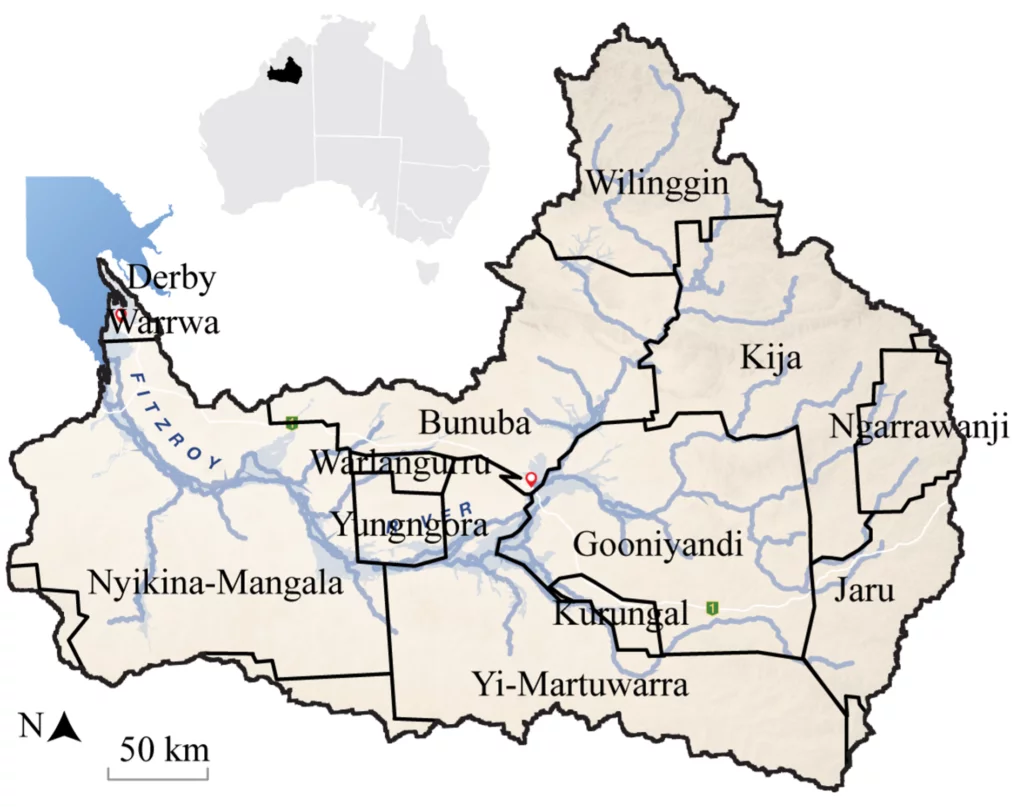Language map of the Fitzroy River catchment (WA)