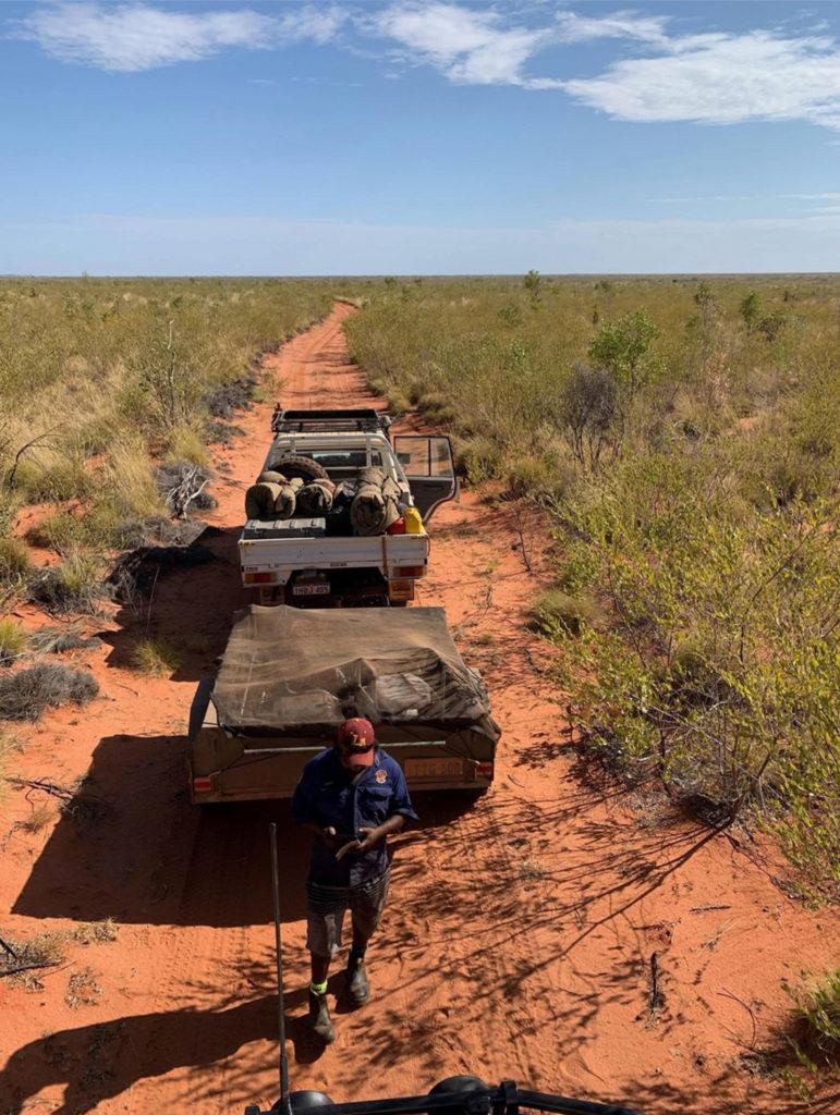 Nyikina Mangala bilby surveys (ute and a trailer loaded up with swags and equipment to conduct