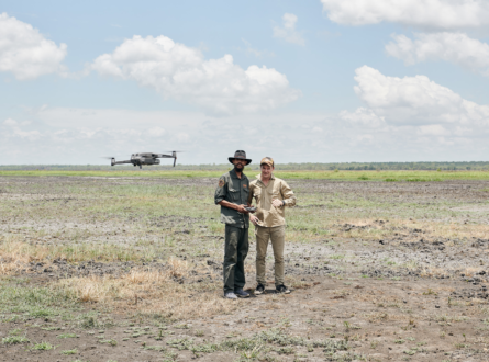 Ranger Kadeem May and researcher Justin Perry prepare to fly a drone over wetlands in Kakadu, photo Microsoft.