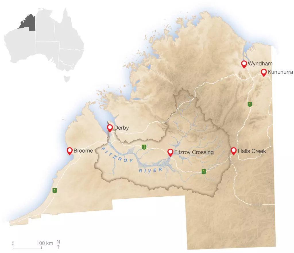 Kimberley region map including Fitzroy River catchment