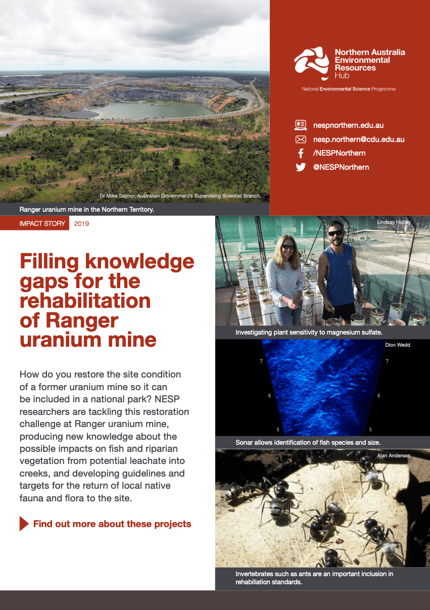 Filling knowledge gaps for the rehabilitation of Ranger uranium mine ...