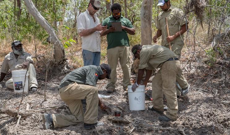 Kalan Rangers and Justin Perry collecting samples. Photo Michael Lawrence-Taylor