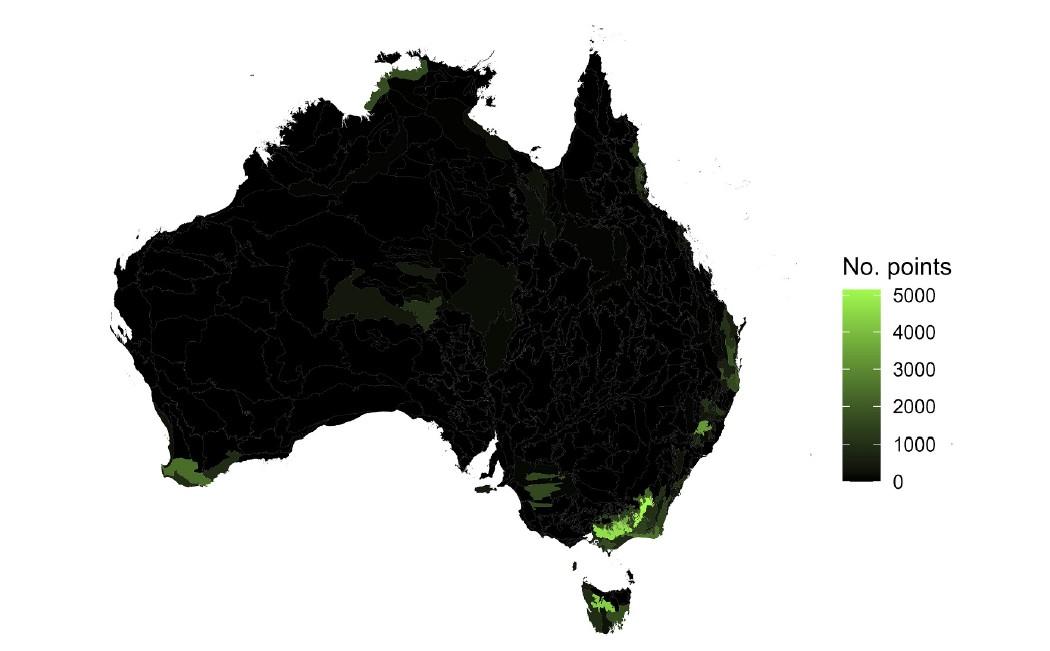 Spatial prioritisation identified areas where future safe havens could help protect multiple threatened non-mammal species under climate change. Image Gould et al. 2026 Biological Conservation.