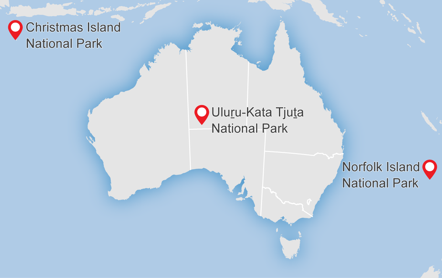 Map showing the location of 3 national parks