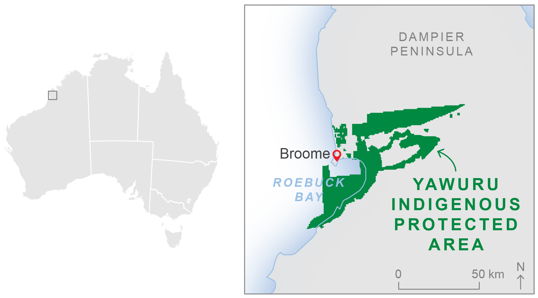 Map showing the location of the Yawuru Indigenous Protected Area