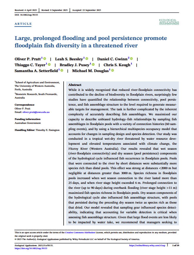 Large, prolonged flooding and pool persistence promote floodplain fish ...