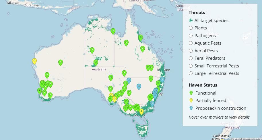 Priority areas identified for expanding Australia’s safe haven network under different pest and threat scenarios.